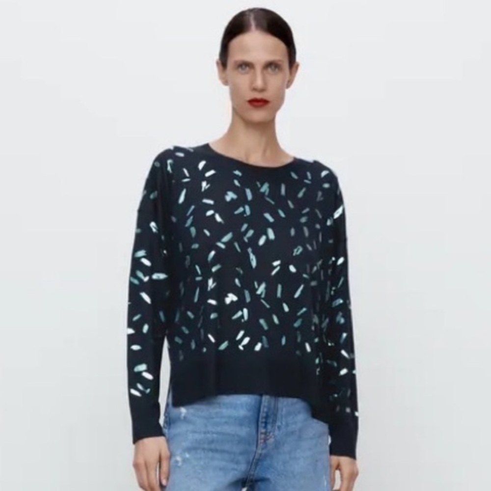 Zara Navy Sweater with Metallic Blue Blue Accents